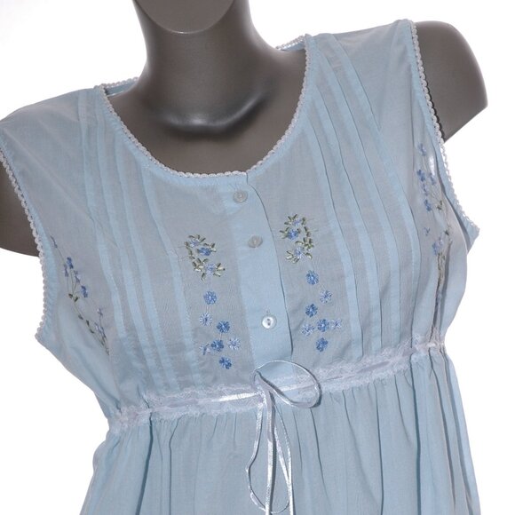 Vintage BABYDOLL Nightie Nightgown Lingerie Embroidered 70's 80's Baby Blue L - Picture 1 of 7